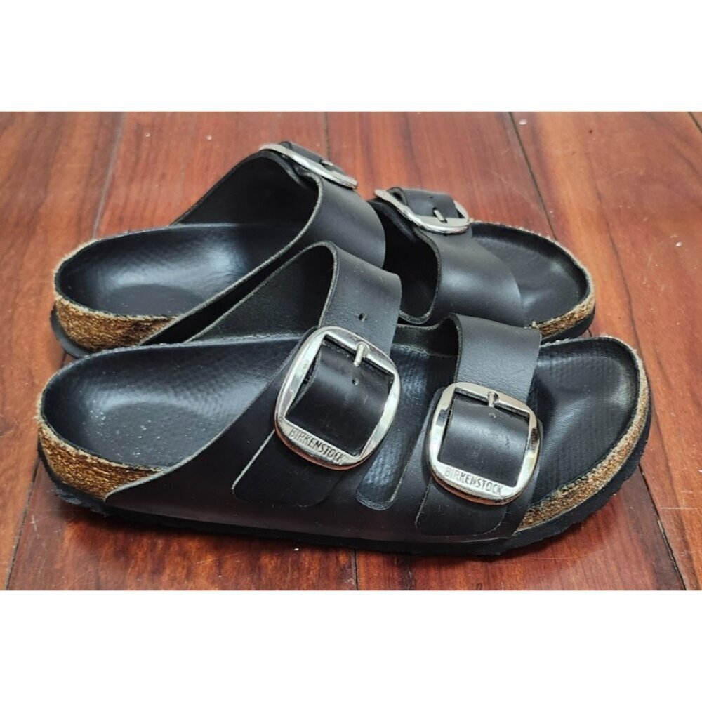 Birkenstock Arizona Womens Leather Sandals Black Double Buckle Comfort Slides 37 - Picture 4 of 14
